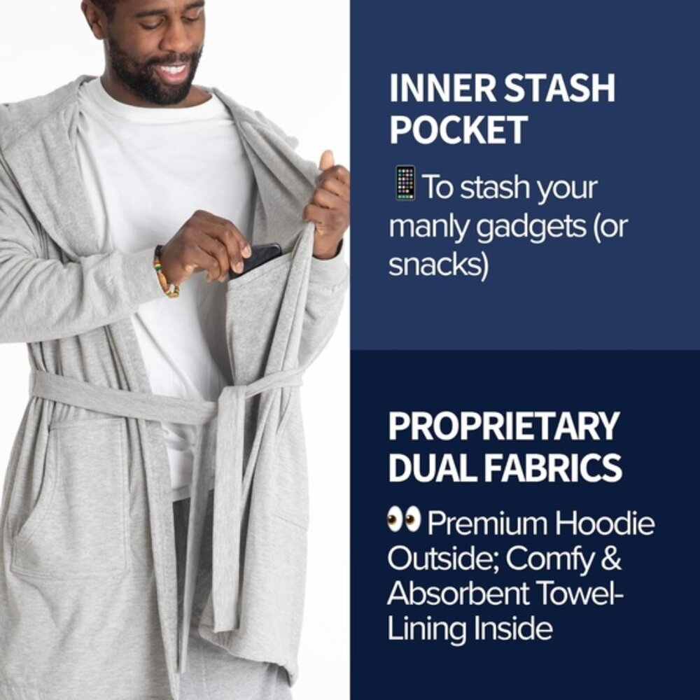 Dude Robe Navy Hooded Double Lined Robe - Picture 12 of 16